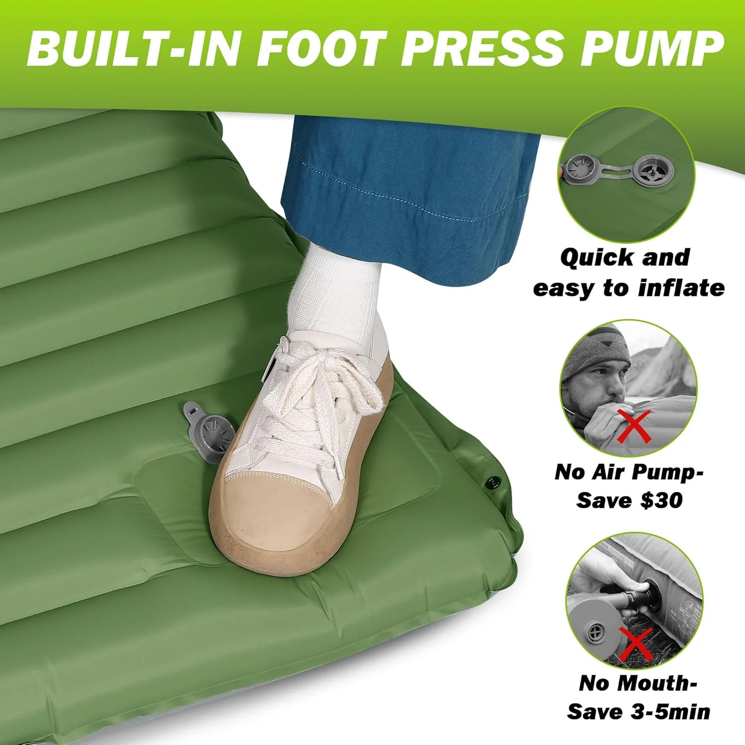 Thick Self Inflating Pad 4 Inch with Built-In Pump, Spliceable 4 Thick Self Inflating Pad 4 Inch with Built-In Pump, Spliceable - view 4