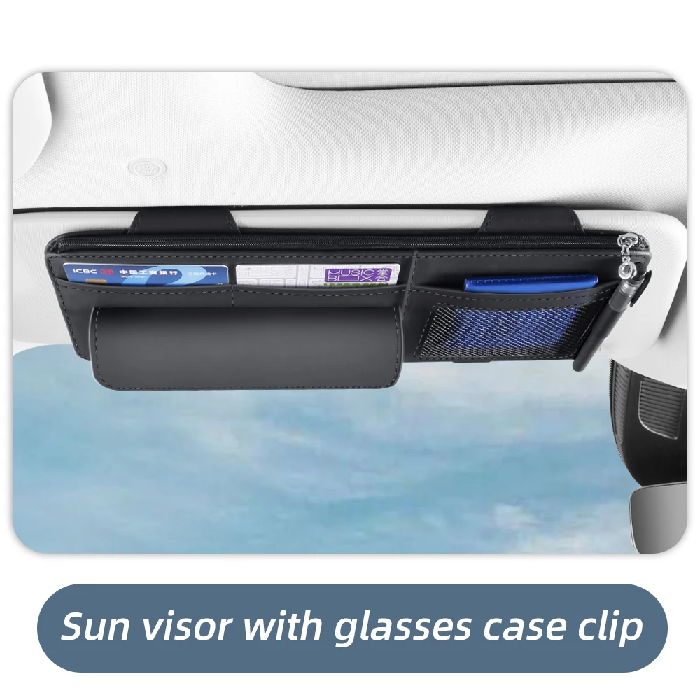 Leather Sun Visor Organizer with Photo Frame and Sunglasses Clip 5 Leather Sun Visor Organizer with Photo Frame and Sunglasses Clip - view 5
