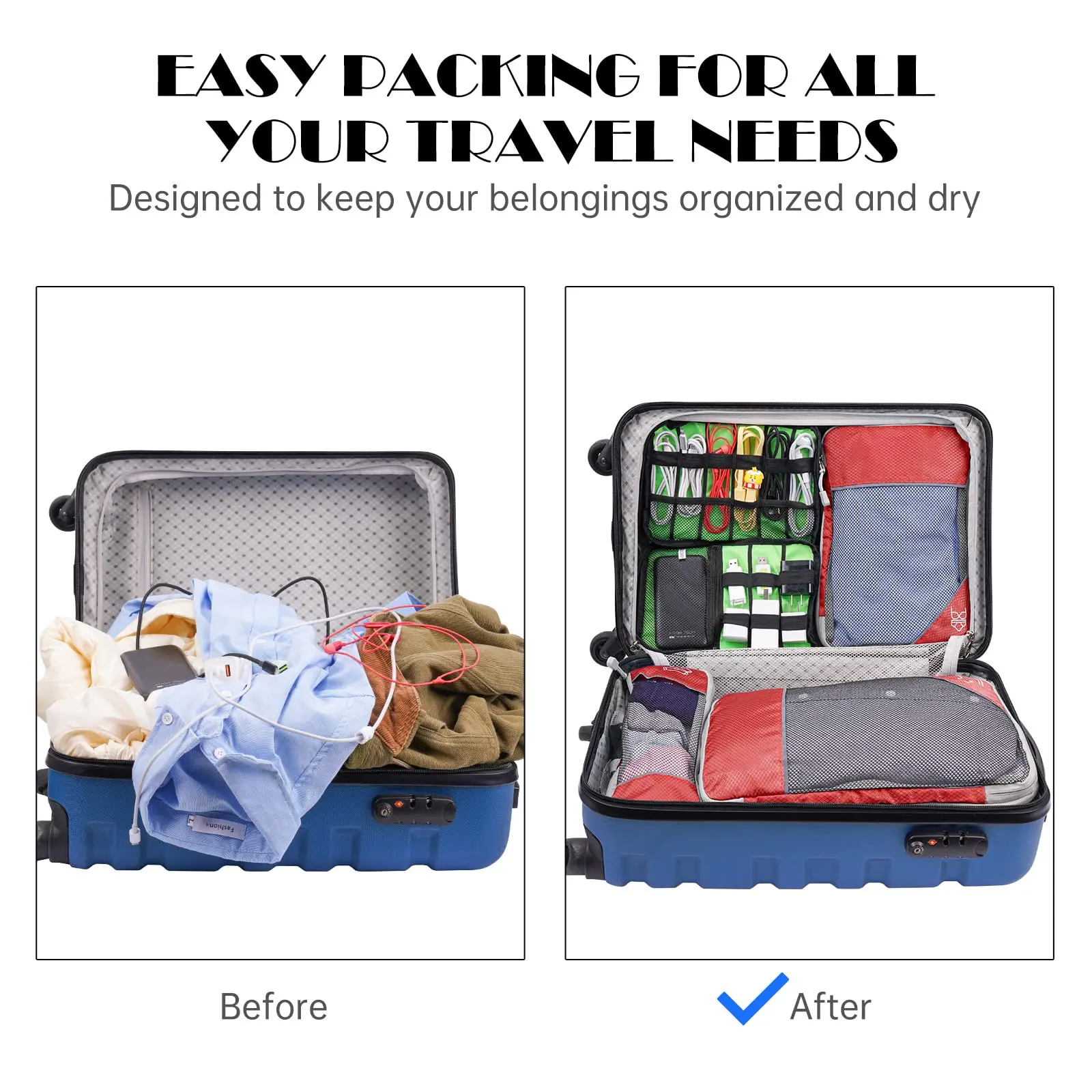 Honeycomb Fabric Packing Cubes, 3 or 6 Piece Set with Shoe Bag 4 Honeycomb Fabric Packing Cubes, 3 or 6 Piece Set with Shoe Bag - view 4