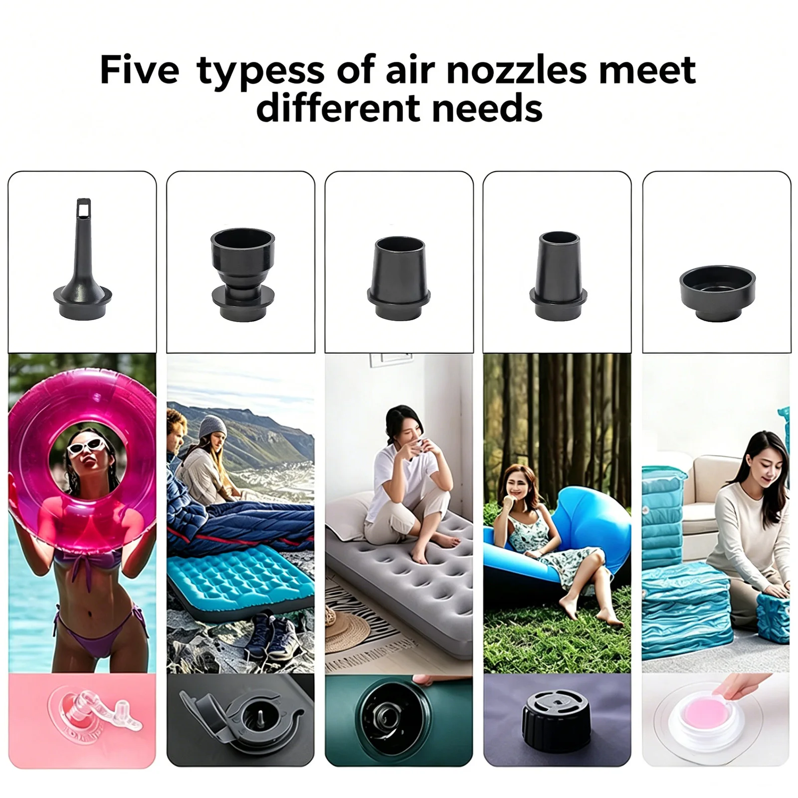 Rechargeable Electric Air Pump with LED Light, 5 Nozzles, Type-C 2 Rechargeable Electric Air Pump with LED Light, 5 Nozzles, Type-C - view 2