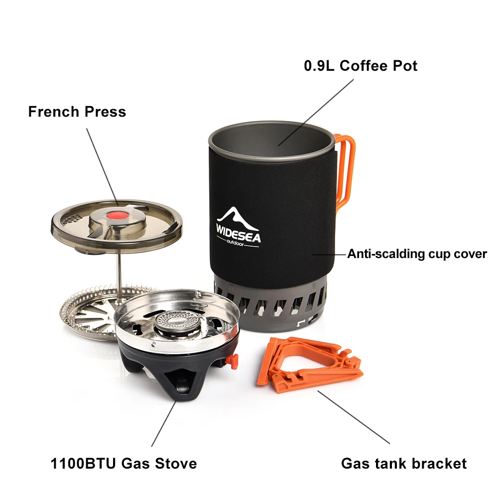 Camping French Press Pot Set, 0.9L with Stove and Bracket 3 Camping French Press Pot Set, 0.9L with Stove and Bracket - view 3