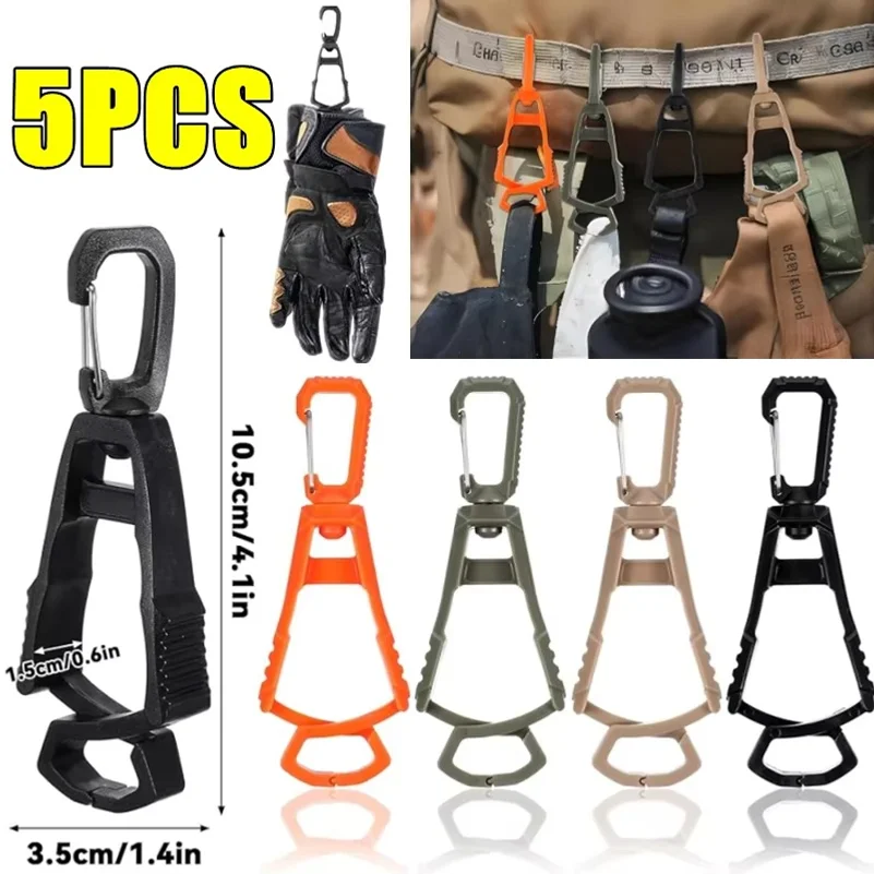 Work Glove Clip Holder Z Shape Anti Drop Belt Clamp Pack 1 Black work glove clip holder with Z shaped opening gripping a pair of work gloves on a belt loop