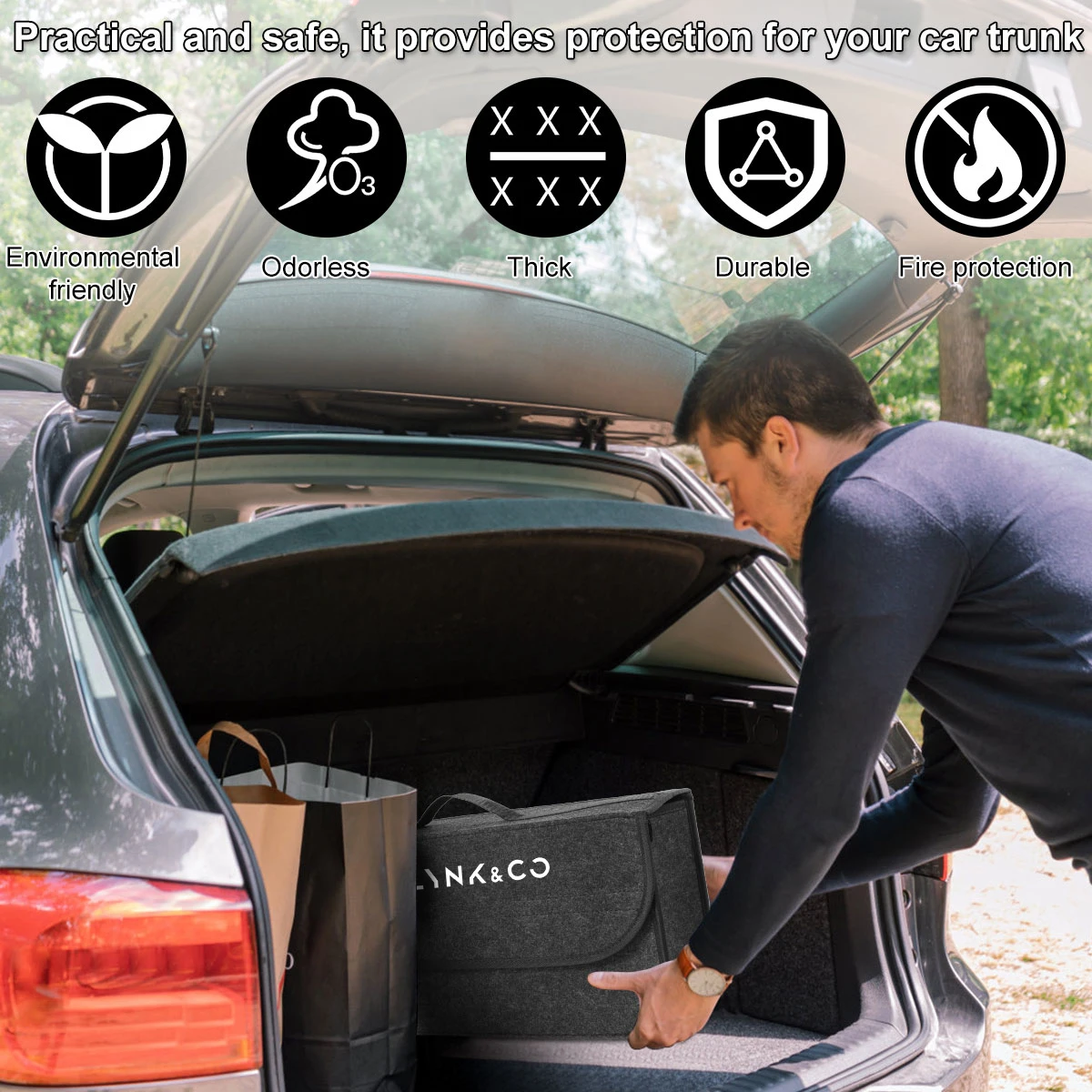 Velcro Felt Trunk Organizer Box, 50 x 14.5 x 23 cm Folding Bag 6 Velcro Felt Trunk Organizer Box, 50 x 14.5 x 23 cm Folding Bag - view 6