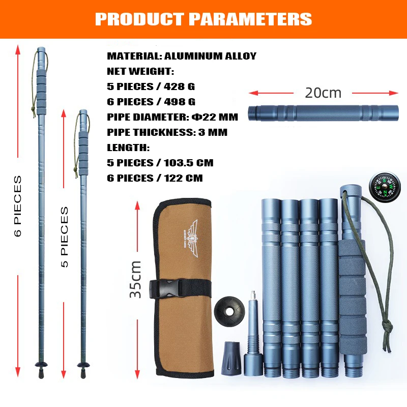 Lightweight Aluminum Trekking Poles Folding 103.5-122cm 2 Lightweight Aluminum Trekking Poles Folding 103.5-122cm - view 2