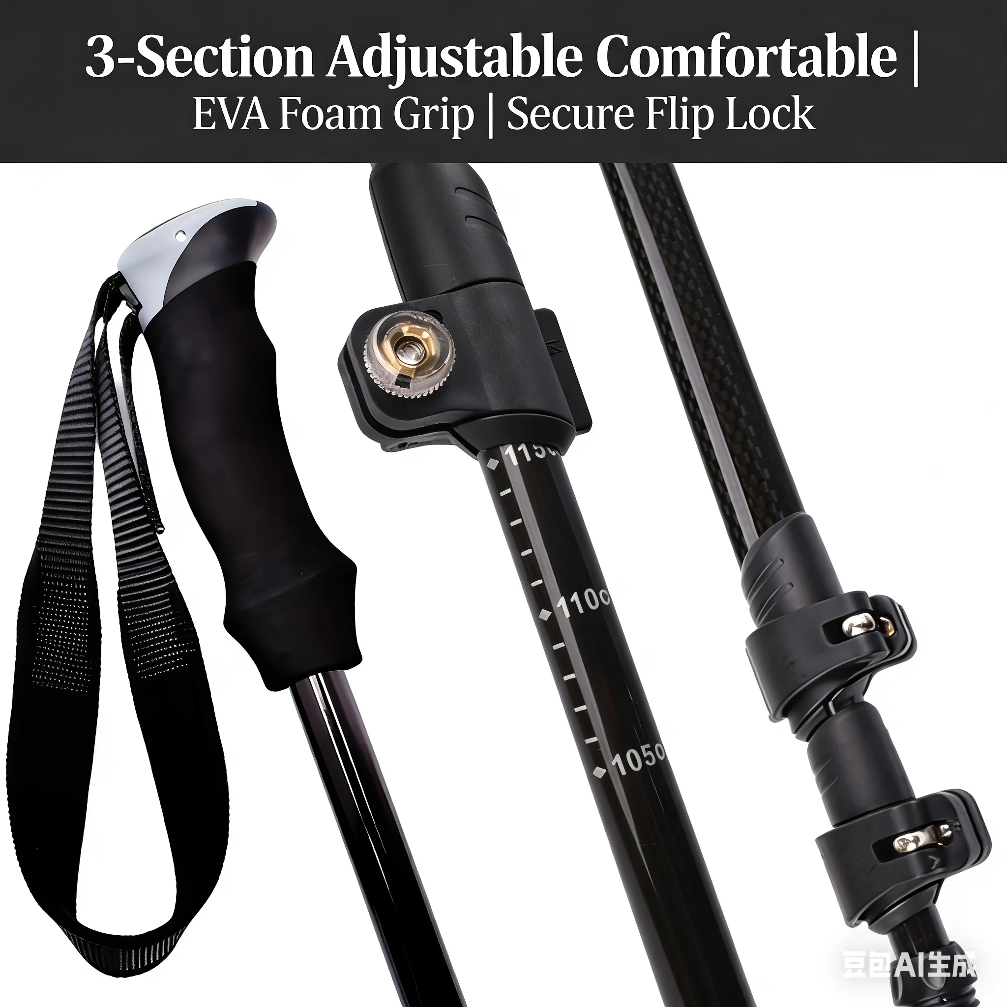 Lightweight Carbon Hiking Poles 2 Pack Quick Lock and Baskets 2 Lightweight Carbon Hiking Poles 2 Pack Quick Lock and Baskets - view 2
