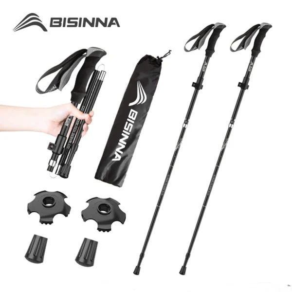 Pair of eva grip trekking poles with black EVA handles, wrist straps and tungsten carbide tips