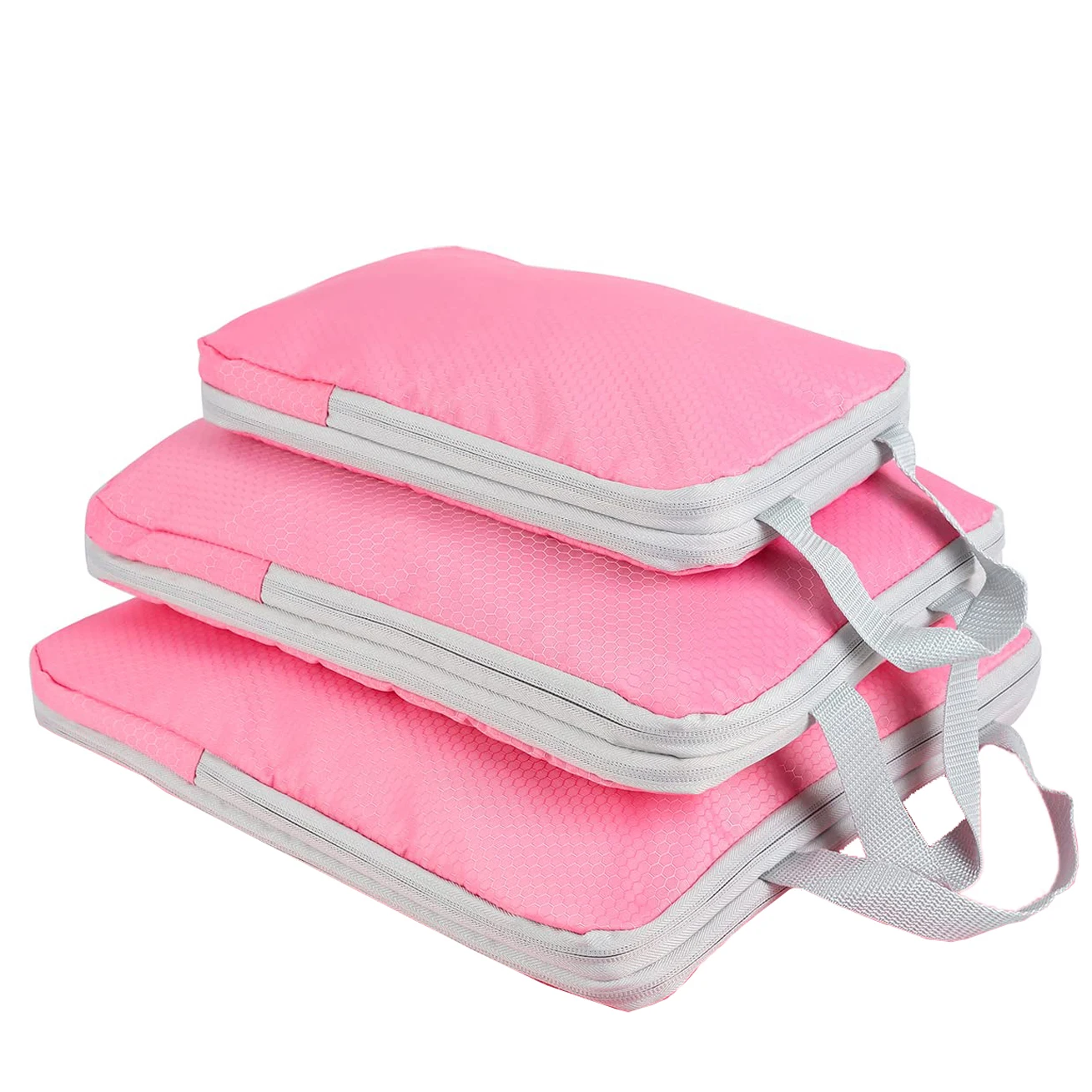 Carry On Packing Cubes in Oxford, Single or 3 Piece Set 1 Carry on packing cubes in sky blue Oxford fabric, three sizes packed into a cabin suitcase