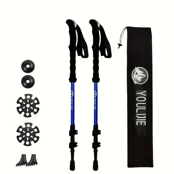Extended grip trekking poles in carbon fiber with long EVA handles, baskets and carrying case