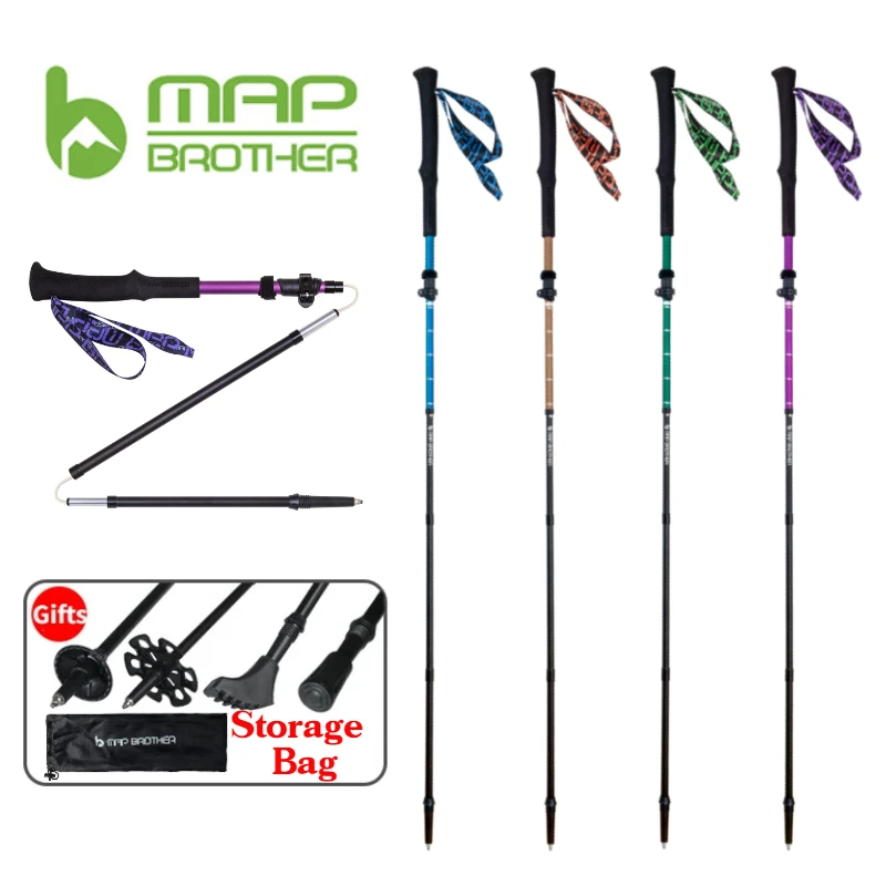 Folding Aluminum Trekking Poles 7075 Quick Lock MAP BROTHER 1 Folding aluminum trekking poles in purple with quick lock, EVA grips and storage bag