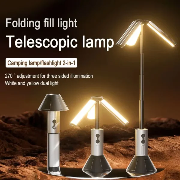 Telescopic LED flashlight extended with its side light glowing beside a car at night
