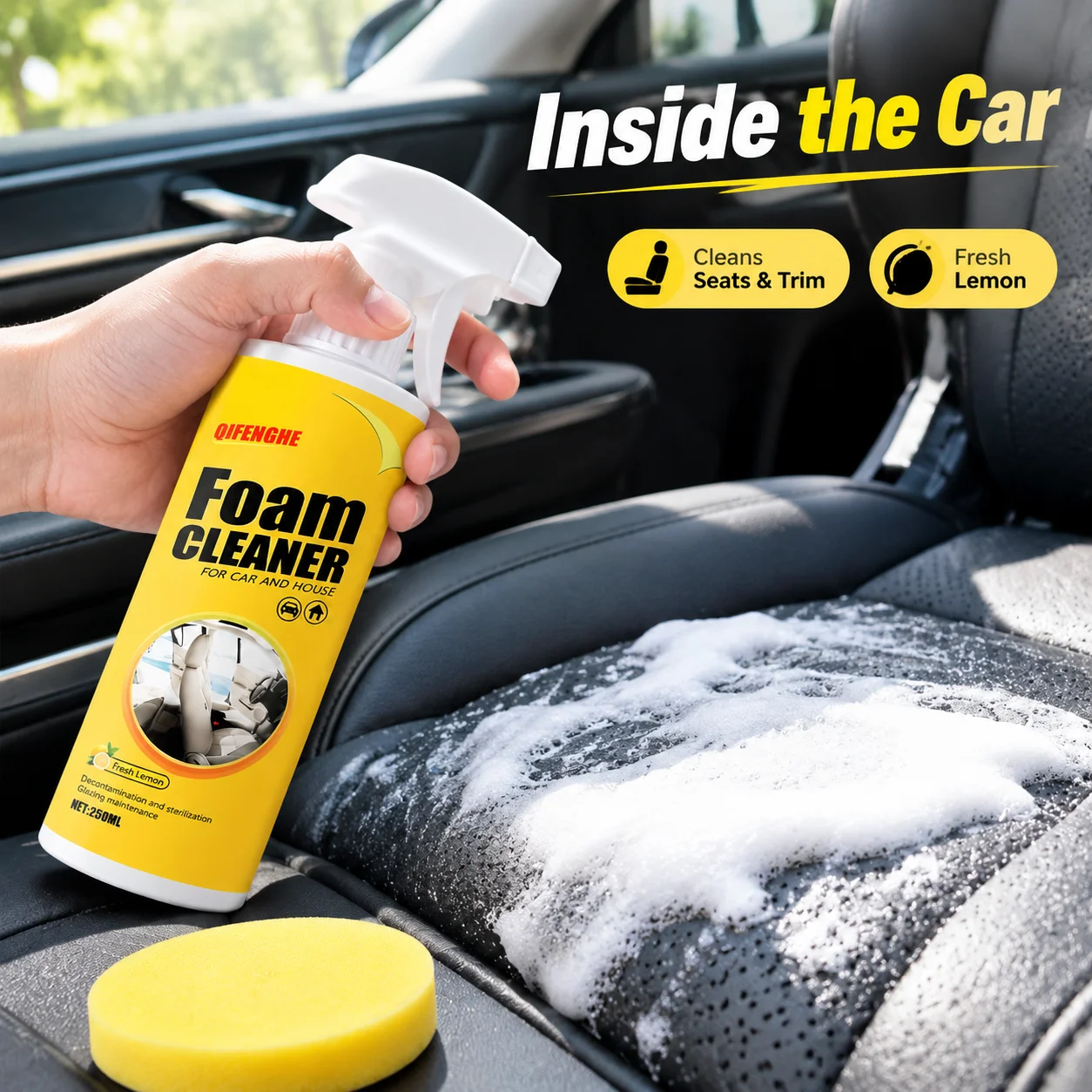 Lemon Foam Cleaner Spray 250 ml for Car and Home with 2 Sponges 3 Lemon Foam Cleaner Spray 250 ml for Car and Home with 2 Sponges - view 3