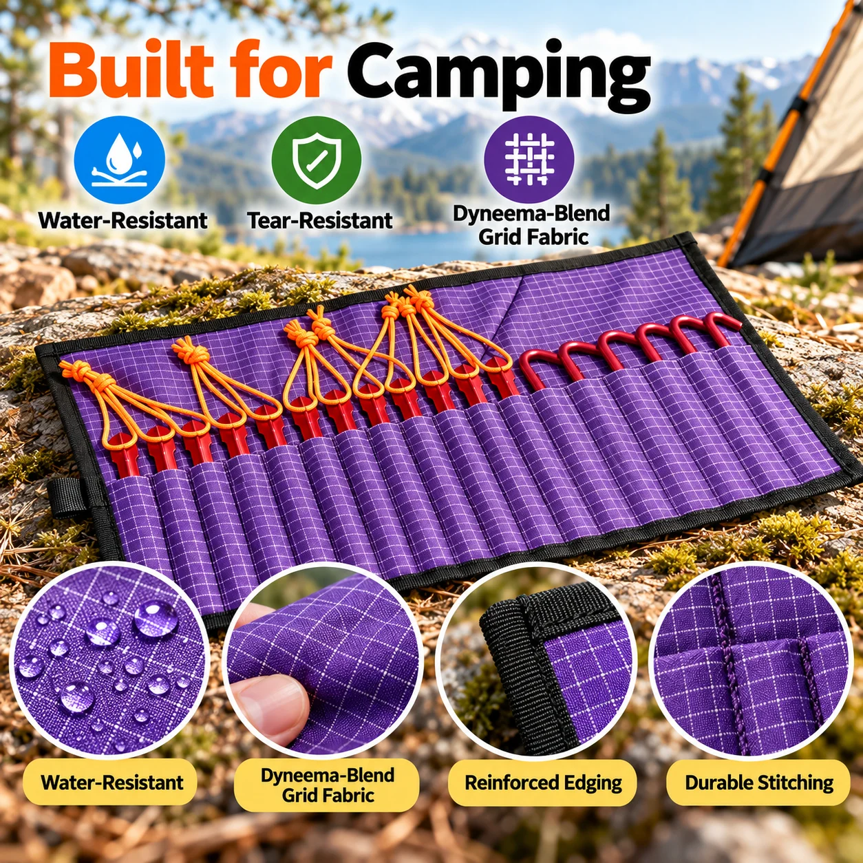 Tent Stake Organizer Roll 18 Slots Ultralight UHMWPE Blend 45g 4 Tent Stake Organizer Roll 18 Slots Ultralight UHMWPE Blend 45g - view 4