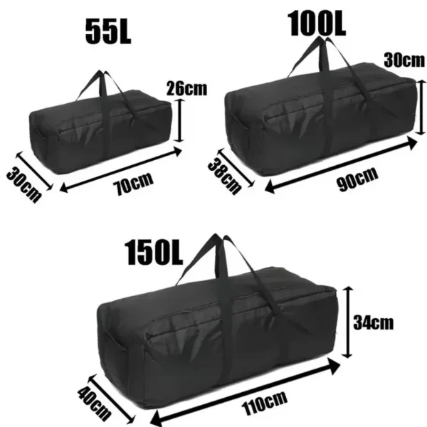 1680D Oxford gear bag in black packed with a tent and folding chairs beside a car