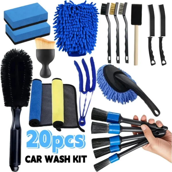 Car vent detail brushes with assorted brushes cleaning a car air conditioning vent