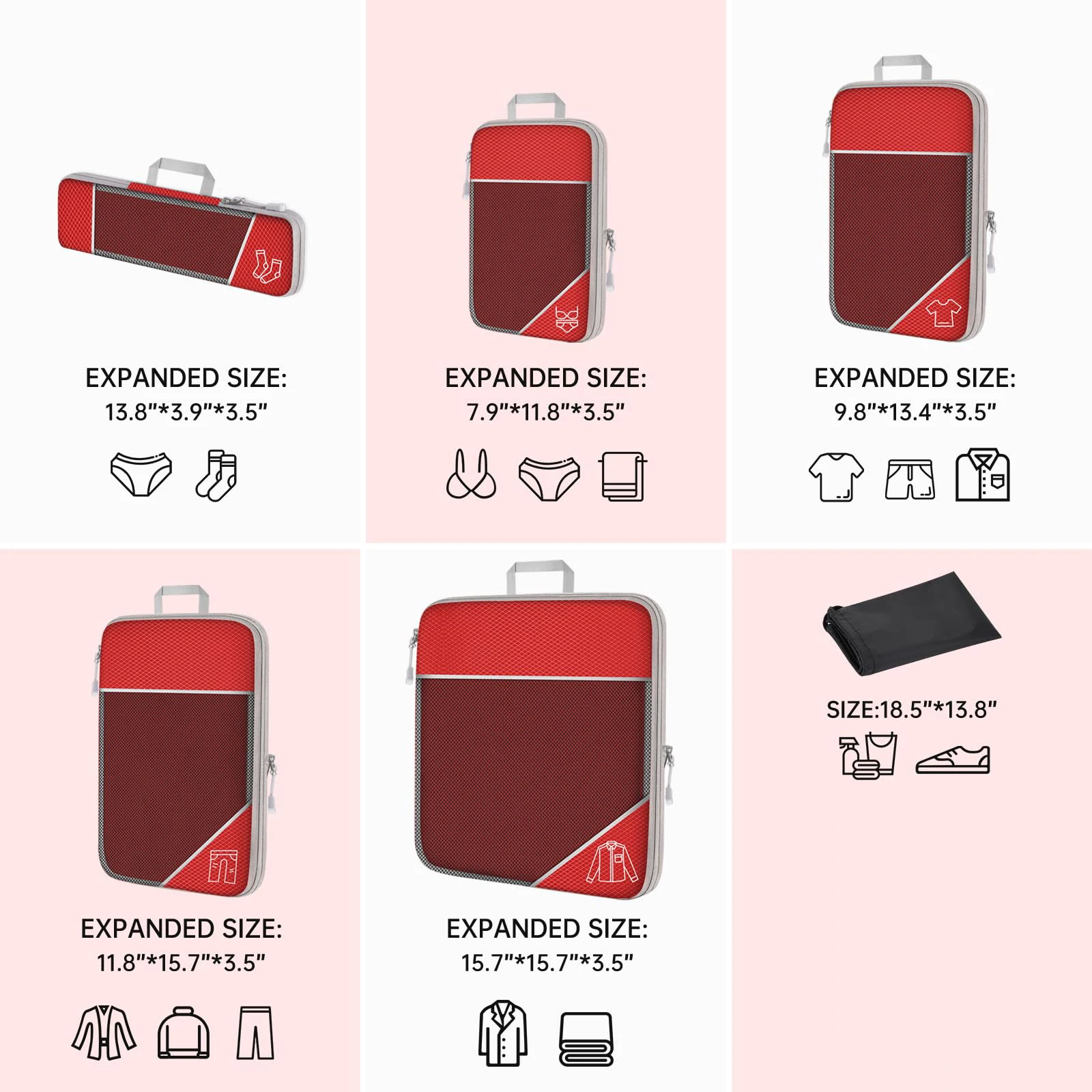 Honeycomb Fabric Packing Cubes, 3 or 6 Piece Set with Shoe Bag 3 Honeycomb Fabric Packing Cubes, 3 or 6 Piece Set with Shoe Bag - view 3