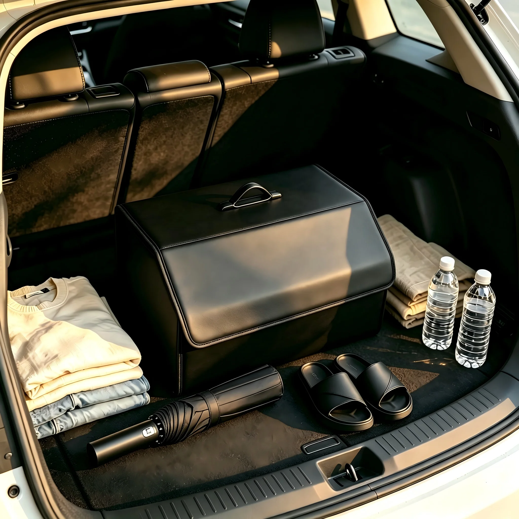 Leather Car Trunk Organizer, Collapsible PU Storage Box with Lid 2 Leather Car Trunk Organizer, Collapsible PU Storage Box with Lid - view 2