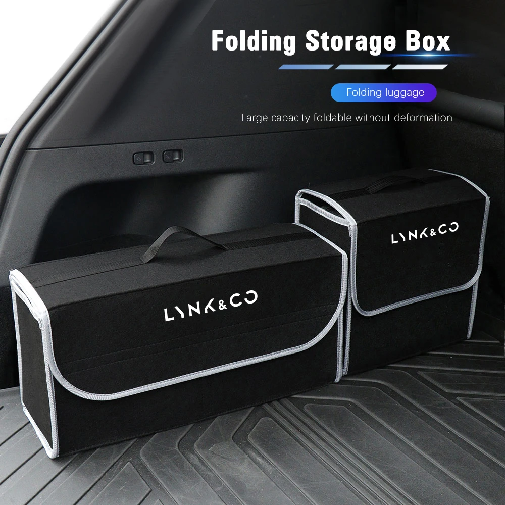 Velcro Felt Trunk Organizer Box, 50 x 14.5 x 23 cm Folding Bag 1 Velcro felt trunk organizer in grey placed along the side of a car trunk with small items