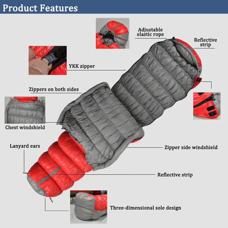 Goose Down Sleeping Bag, Oversized Mummy for Winter 220 x 90 cm 3 Goose Down Sleeping Bag, Oversized Mummy for Winter 220 x 90 cm - view 3