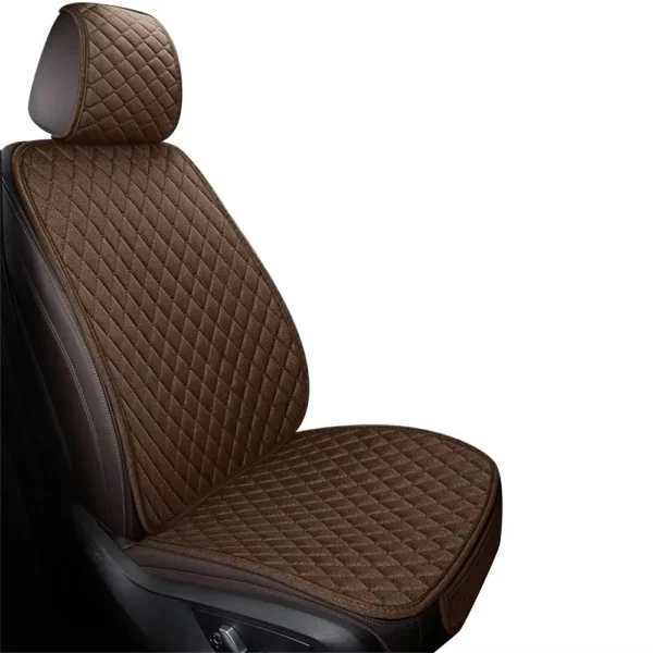 Flax car seat cover in beige with thick breathable padding fitted on a car front seat