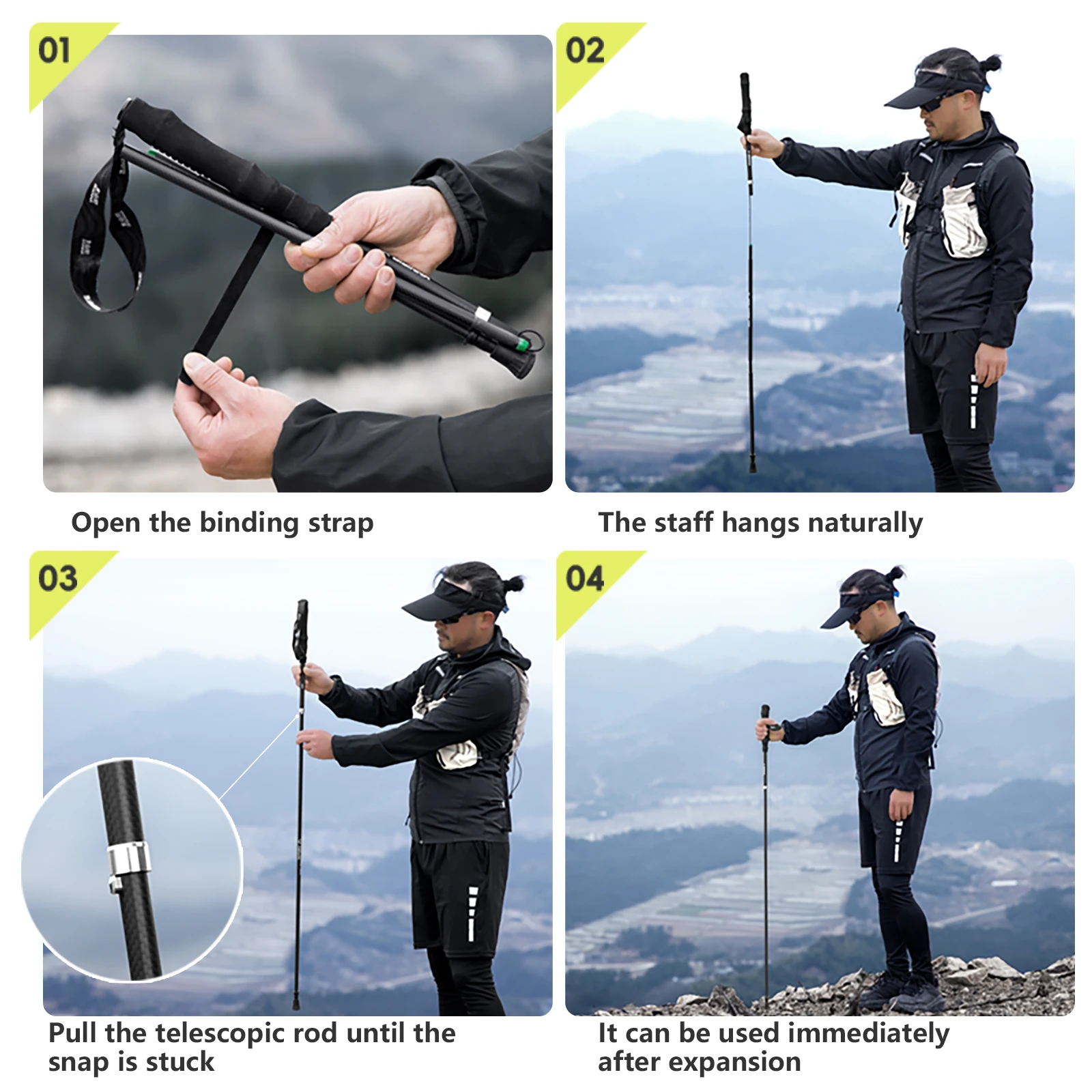 Folding Carbon Trekking Poles 2 Pack 3K Ultralight Bisinna 6 Folding Carbon Trekking Poles 2 Pack 3K Ultralight Bisinna - view 6