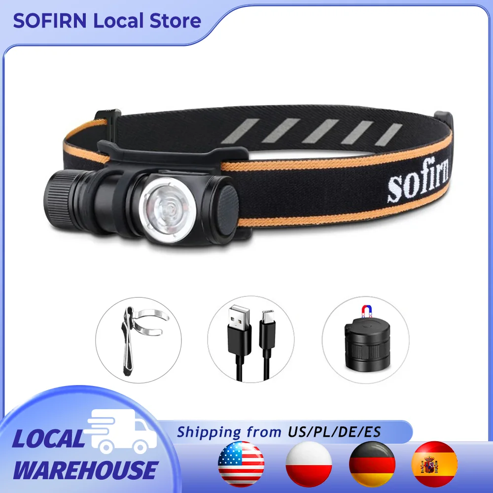Mini Rechargeable Headlamp 1100lm 16340 USB-C with Magnet Sofirn 1 Mini rechargeable headlamp with compact aluminum body, USB-C port and adjustable headband
