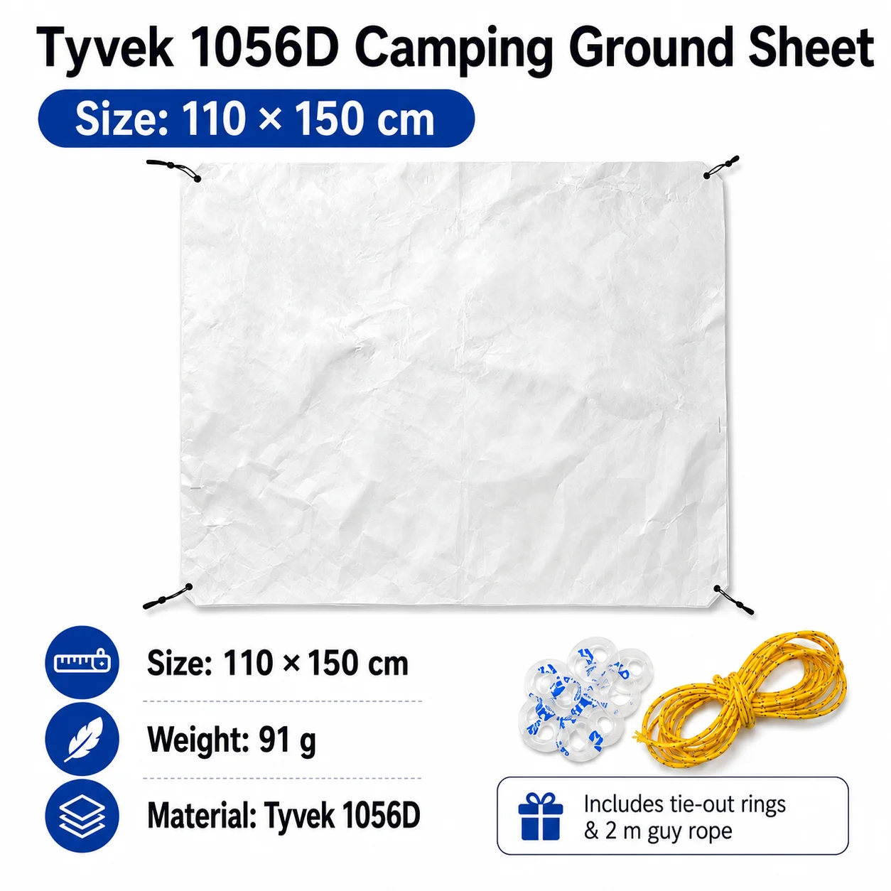 Tyvek Tent Footprint Ultralight 1056D Ground Sheet with Tie-Outs 8 Tyvek Tent Footprint Ultralight 1056D Ground Sheet with Tie-Outs - view 8