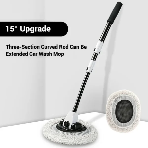 Telescoping car wash mop with chenille head cleaning the roof of an SUV