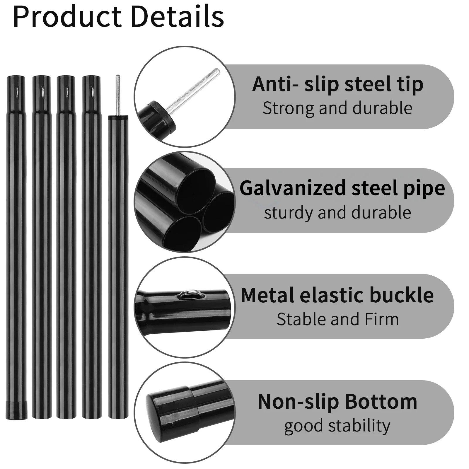 Telescopic Tent Poles Set of 2 Adjustable Aluminum Tarp Poles 2 Telescopic Tent Poles Set of 2 Adjustable Aluminum Tarp Poles - view 2