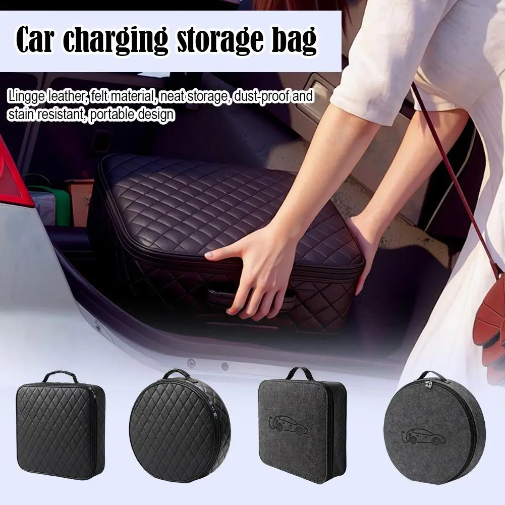 Leather EV Charger Bag in Round or Square Leather or Felt 2 Leather EV Charger Bag in Round or Square Leather or Felt - view 2