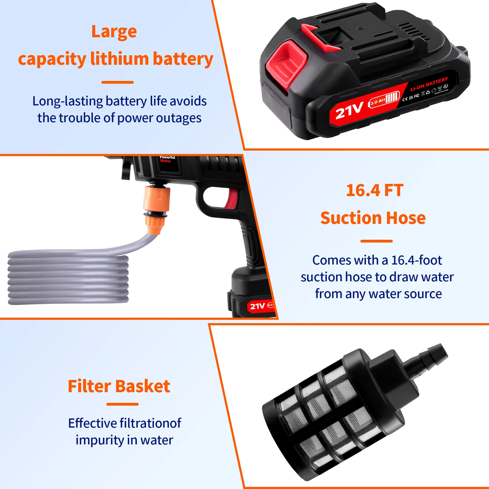 21V Cordless Pressure Washer 60 Bar with 2 Batteries and Foamer 3 21V Cordless Pressure Washer 60 Bar with 2 Batteries and Foamer - view 3