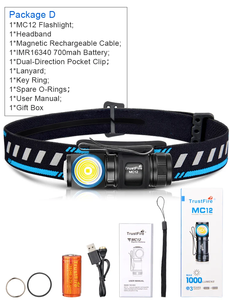Magnetic Charging EDC Headlamp 1000 Lumen with Clip - TrustFire 7 Magnetic Charging EDC Headlamp 1000 Lumen with Clip - TrustFire - view 7