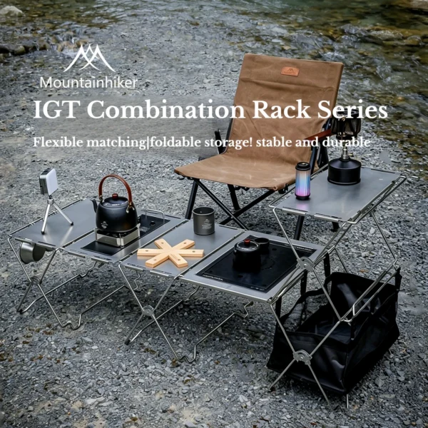IGT camping table frame with detachable folding legs and a unit board fitted on top outdoors