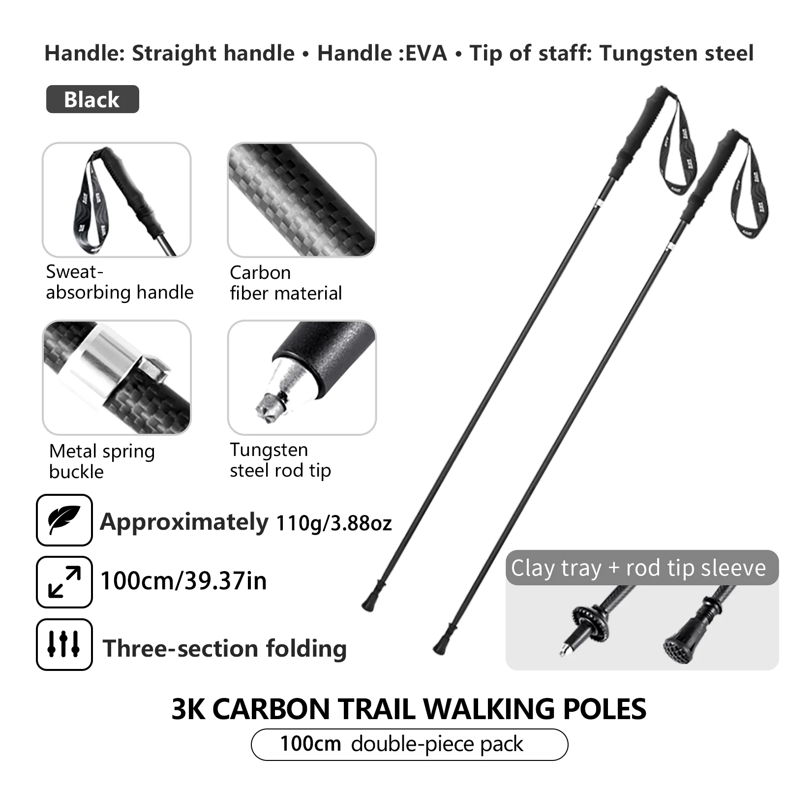 Folding Carbon Trekking Poles 2 Pack 3K Ultralight Bisinna 8 Folding Carbon Trekking Poles 2 Pack 3K Ultralight Bisinna - view 8