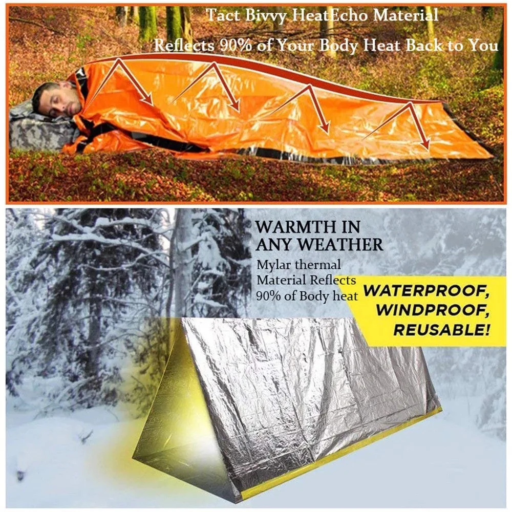 Emergency Survival Sleeping Bag Reusable Mylar Bivvy with Sack 5 Emergency Survival Sleeping Bag Reusable Mylar Bivvy with Sack - view 5