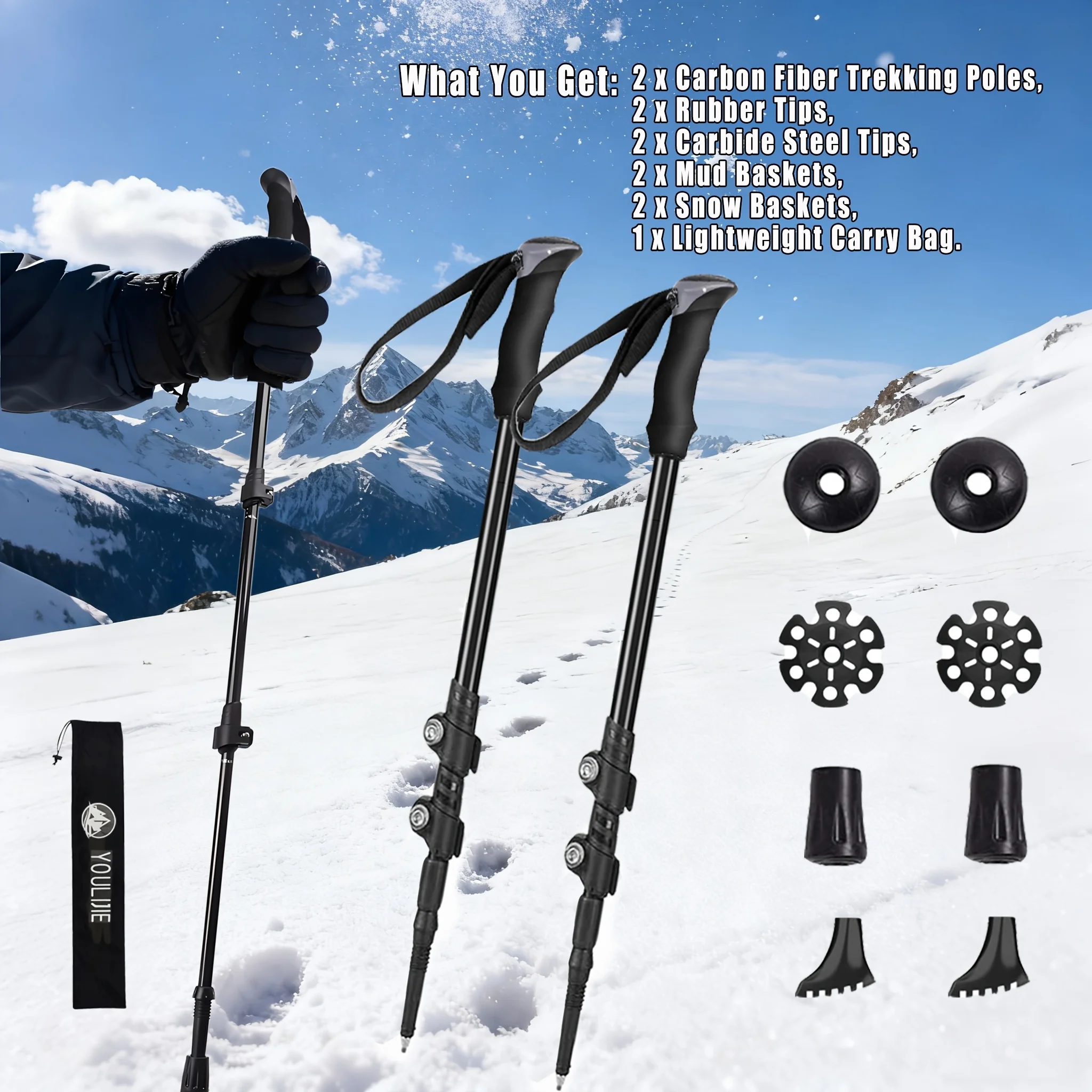 Lightweight Carbon Hiking Poles 2 Pack Quick Lock and Baskets 6 Lightweight Carbon Hiking Poles 2 Pack Quick Lock and Baskets - view 6