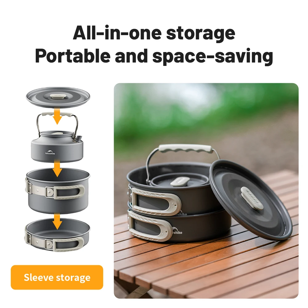 Group Camping Cookware Set with Frying Pan and Kettle, Naturehike 2 Group Camping Cookware Set with Frying Pan and Kettle, Naturehike - view 2