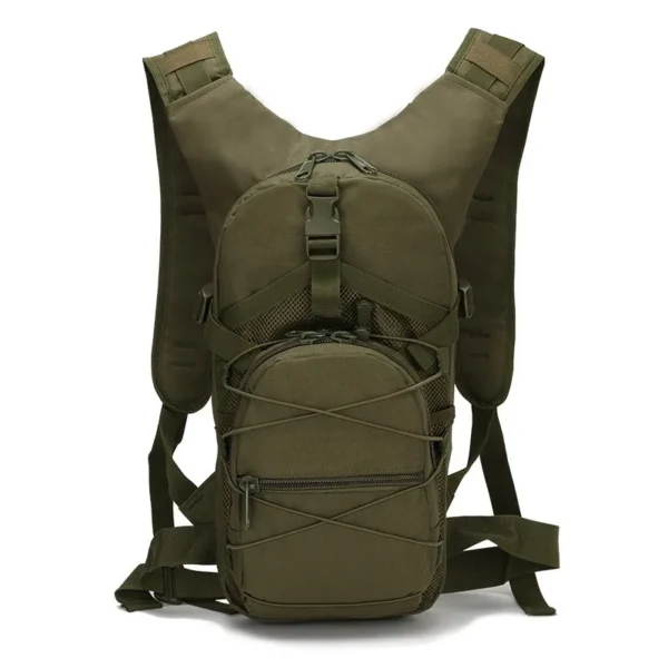 Small cycling backpack in ACU camo nylon with zip front pocket and padded shoulder straps