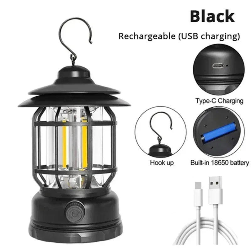 Retro Hanging Tent Lamp, USB Rechargeable, 1 or 2 Pack 7 Retro Hanging Tent Lamp, USB Rechargeable, 1 or 2 Pack - view 7
