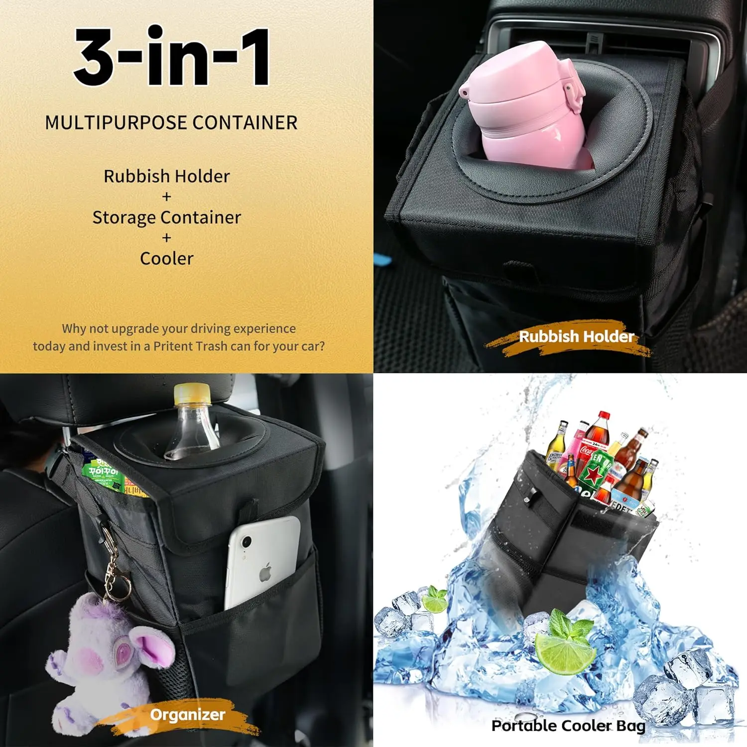Lidded Car Trash Can 3 in 1 Leakproof Storage Bag for Cars 6 Lidded Car Trash Can 3 in 1 Leakproof Storage Bag for Cars - view 6