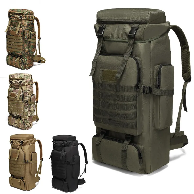 Oversize Tactical Backpack 56L or 75L in 600D Molle Pack 1 Oversize tactical backpack in tan 600D fabric with molle webbing and front pouch