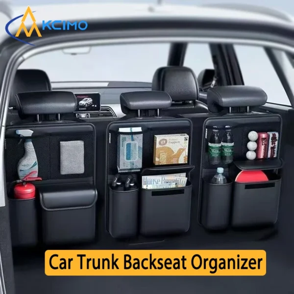 PU leather backseat trunk organizer hanging behind the rear seat of an SUV
