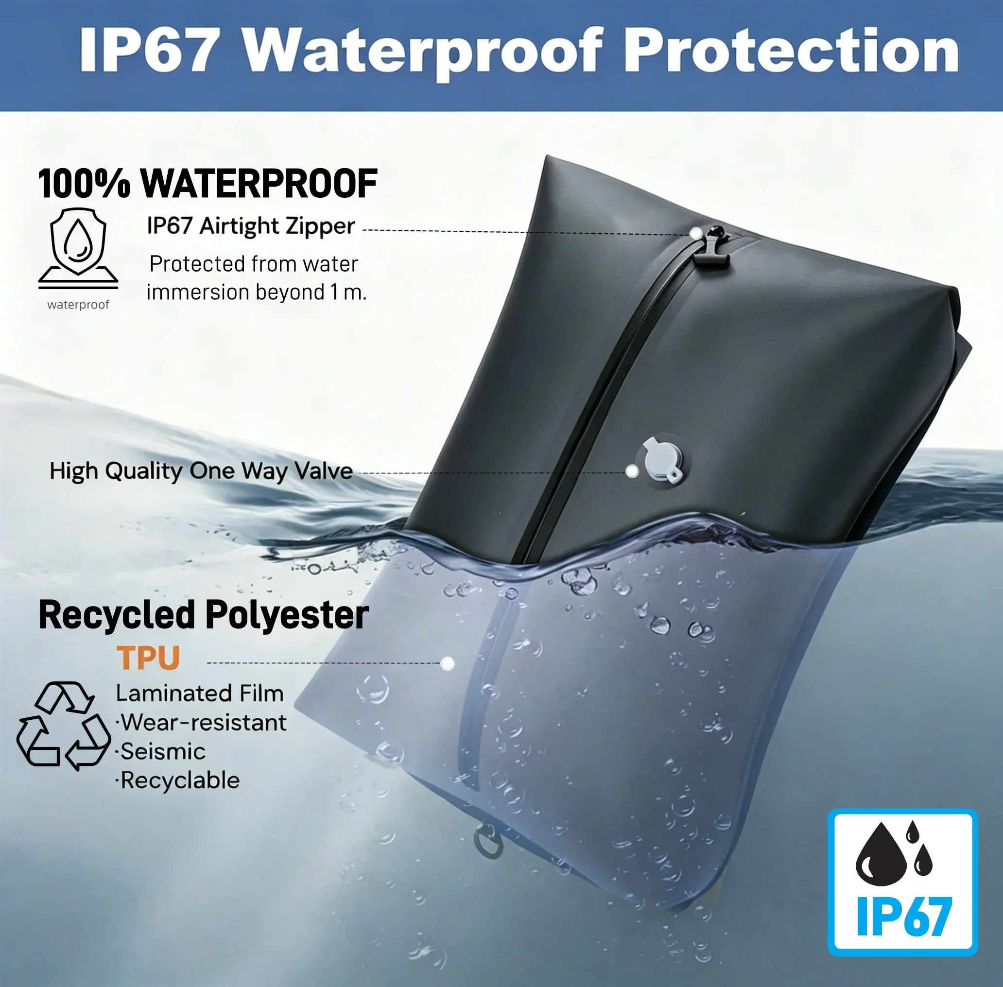 Airtight Zipper Vacuum Bags in TPU, 9L to 41L with Pump Option 3 Airtight Zipper Vacuum Bags in TPU, 9L to 41L with Pump Option - view 3