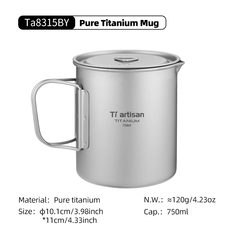Folding Handle Titanium Mug for Camping, 200ml to 750ml 7 Folding Handle Titanium Mug for Camping, 200ml to 750ml - view 7