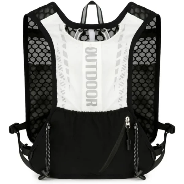 Running vest hydration pack in polyester shown from the front with shoulder straps and pockets