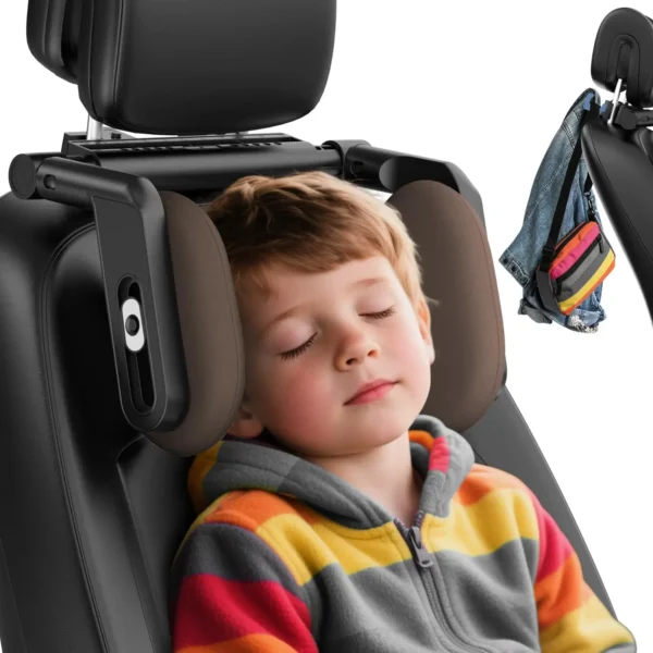 Ice silk headrest pillow in black mounted to a car seat headrest for side support