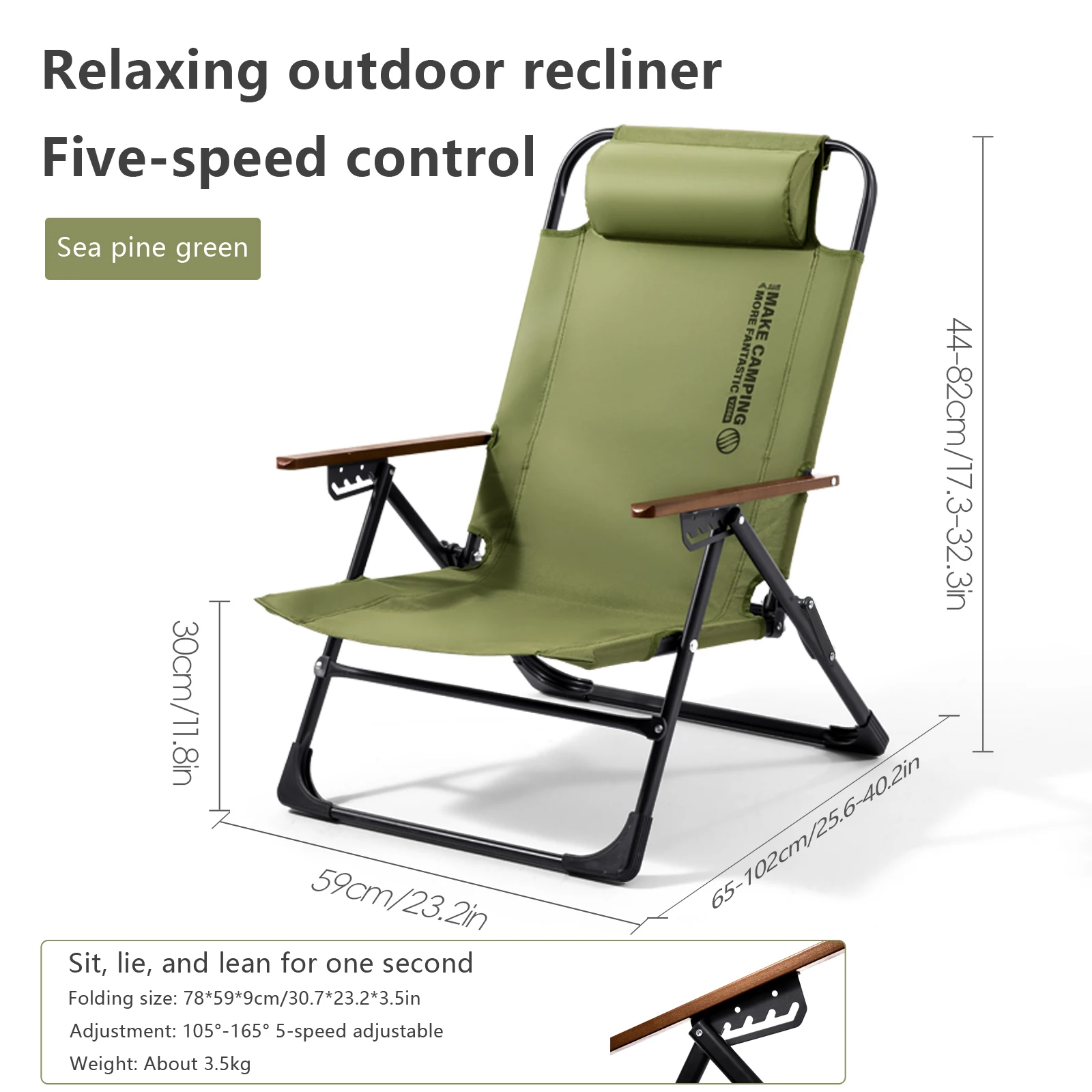 Folding Camping Lounge Chair with Armrests and Oxford Seat 8 Folding Camping Lounge Chair with Armrests and Oxford Seat - view 8
