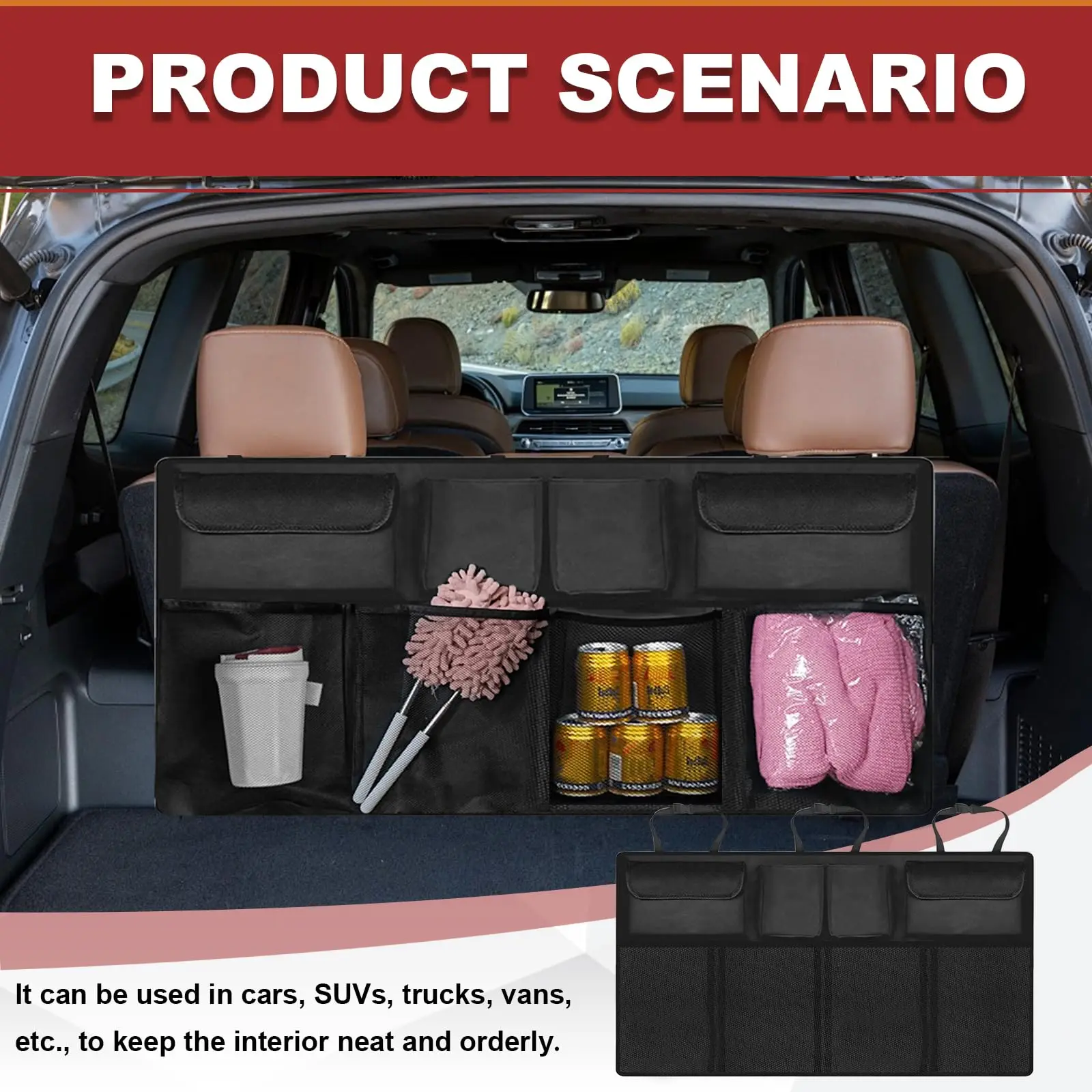 Mesh Pocket Backseat Organizer, Oxford Hanging Trunk Bag 6 Mesh Pocket Backseat Organizer, Oxford Hanging Trunk Bag - view 6
