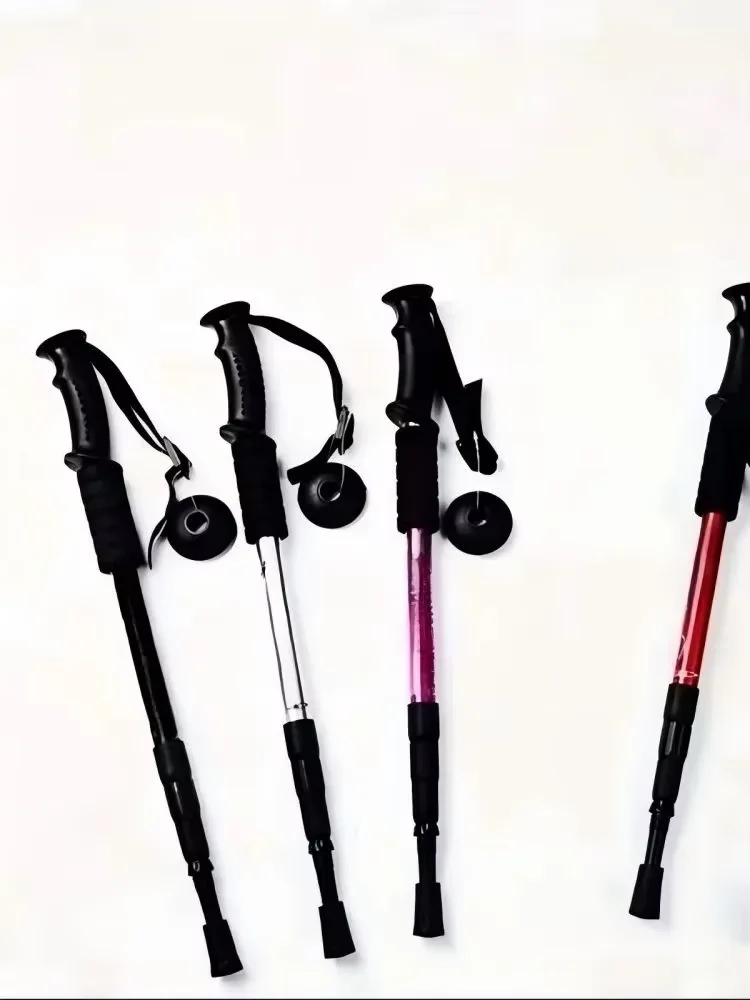 Four Section Trekking Pole Aluminum 110cm Folding Telescopic 1 Four section trekking pole in silver aluminum with straight grip handle and steel tip