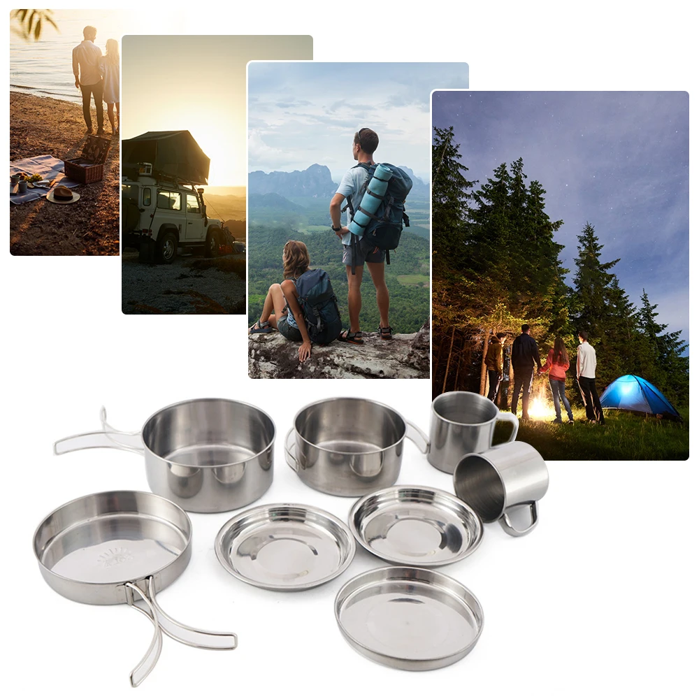 Stainless Steel Mess Kit 8 Piece Pots, Pan, Plates and Cups 3 Stainless Steel Mess Kit 8 Piece Pots, Pan, Plates and Cups - view 3