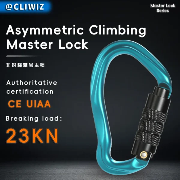 7075 aluminum climbing carabiner in orange with automatic locking gate closed